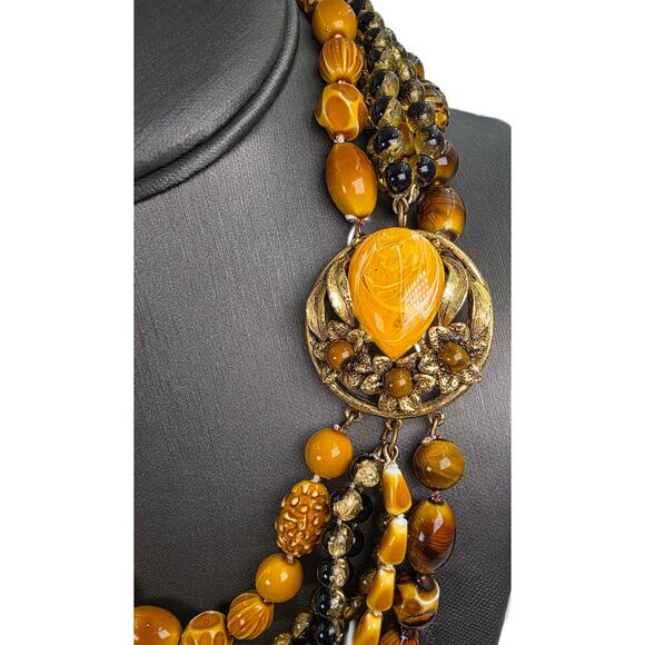 Vintage Selro Selini 6 Strand Beaded Statement Necklace With Fancy Clasp - Picture 5 of 6
